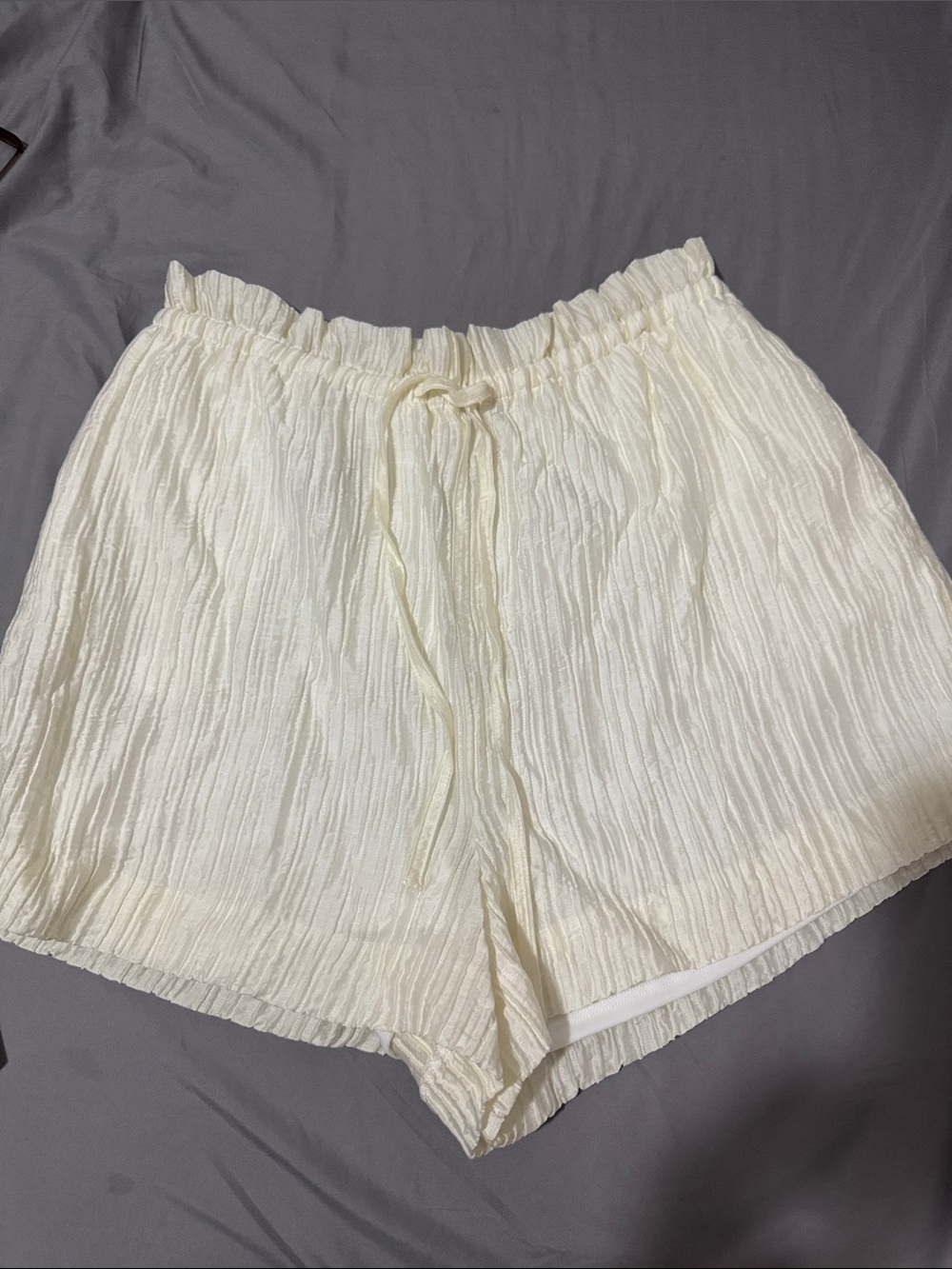BCBG Cream High-Waist Crinkle Drawstring Shorts